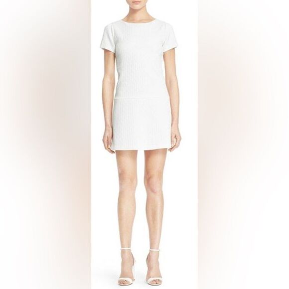 Alice + Olivia Size 6 Liv  Drop Waist Capped Sleeve White Textured Mini Dress - Picture 1 of 10